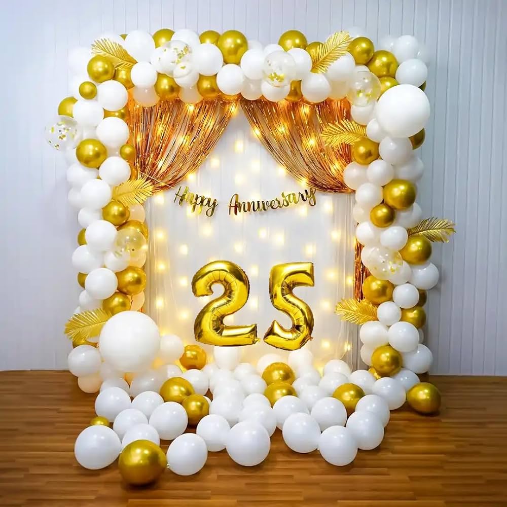 25th Anniversary Gold Pastel Balloon Decor