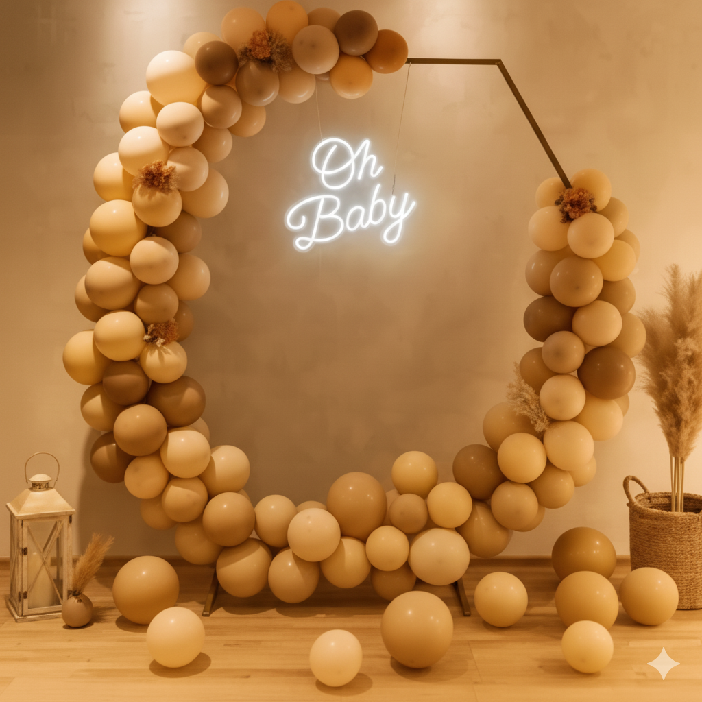 Brown Pastel Theme Baby Shower Balloon Decoration