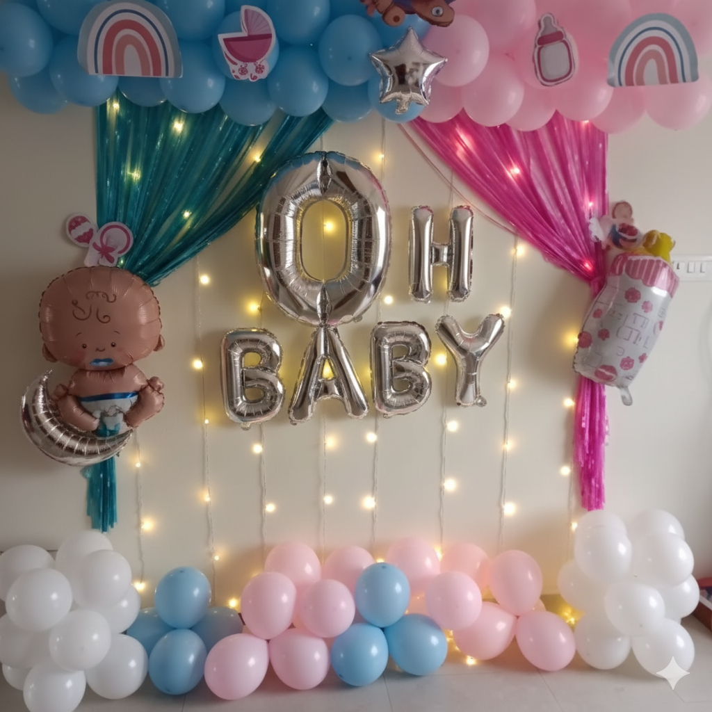 Pink and Blue Balloon Baby Shower Wall Decor
