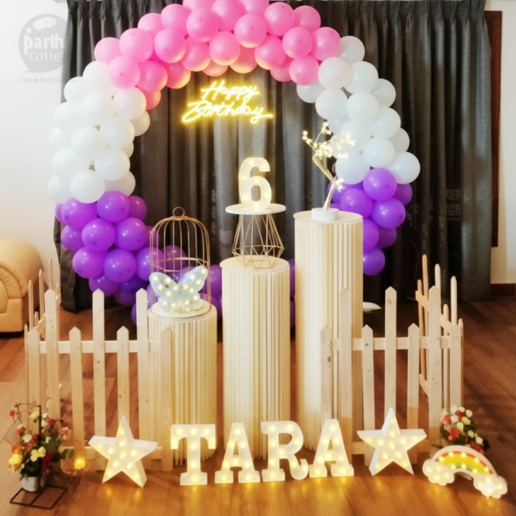 Purple pink & white Ring Decoration with plinths