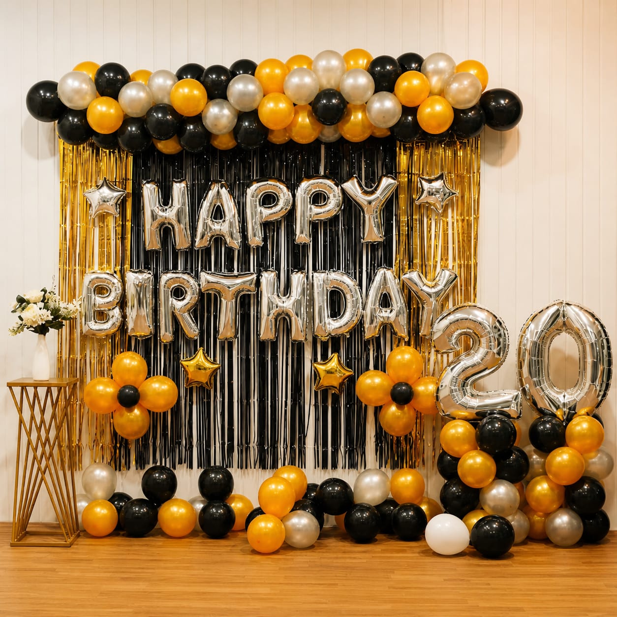 Glitzy Silver And Black Birthday Decor