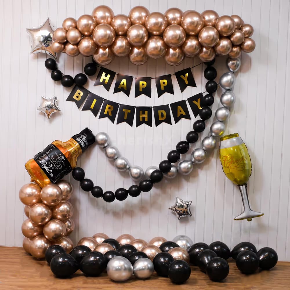 Champagne Colour And Whiskey Foil Balloons For Adults Birthday Celebration
