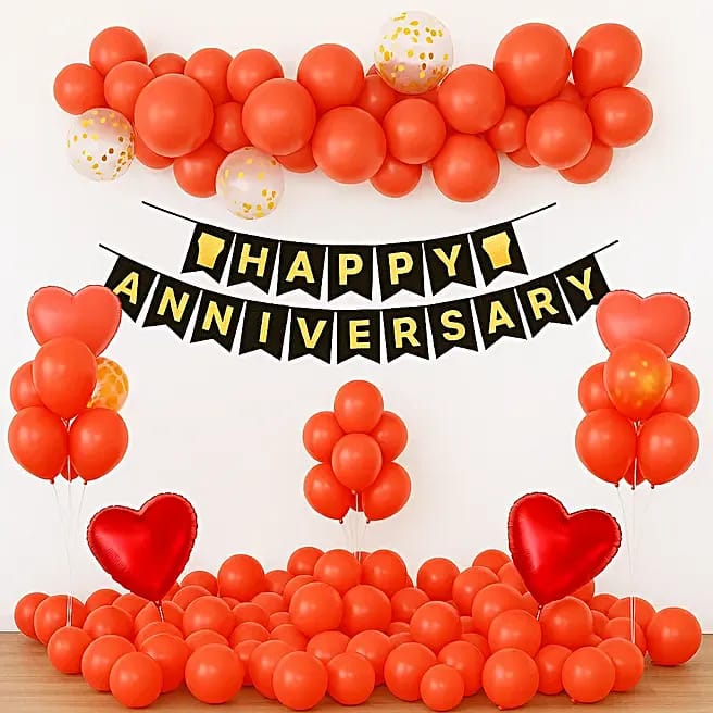 Red N Gold Anniversary Balloon Arch