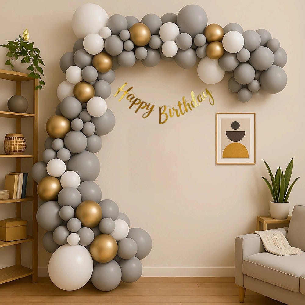 Grey & Gold Birthday Arch Deco