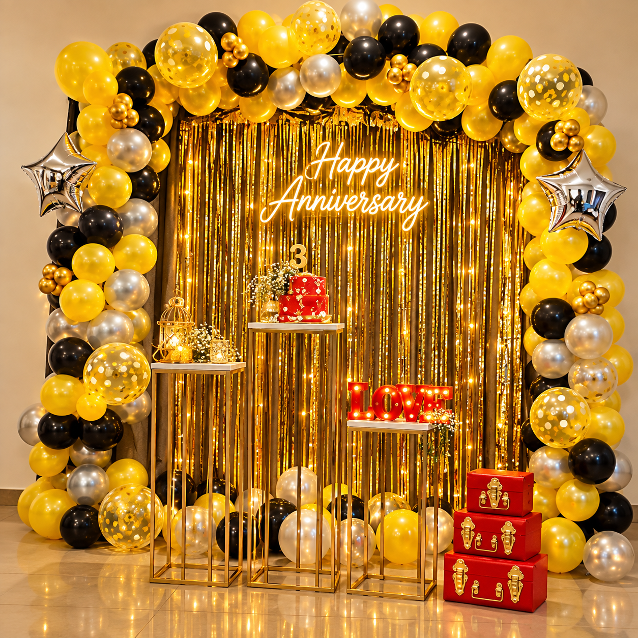 Yellow Black Anniversary Decor at Home - Hyderabad