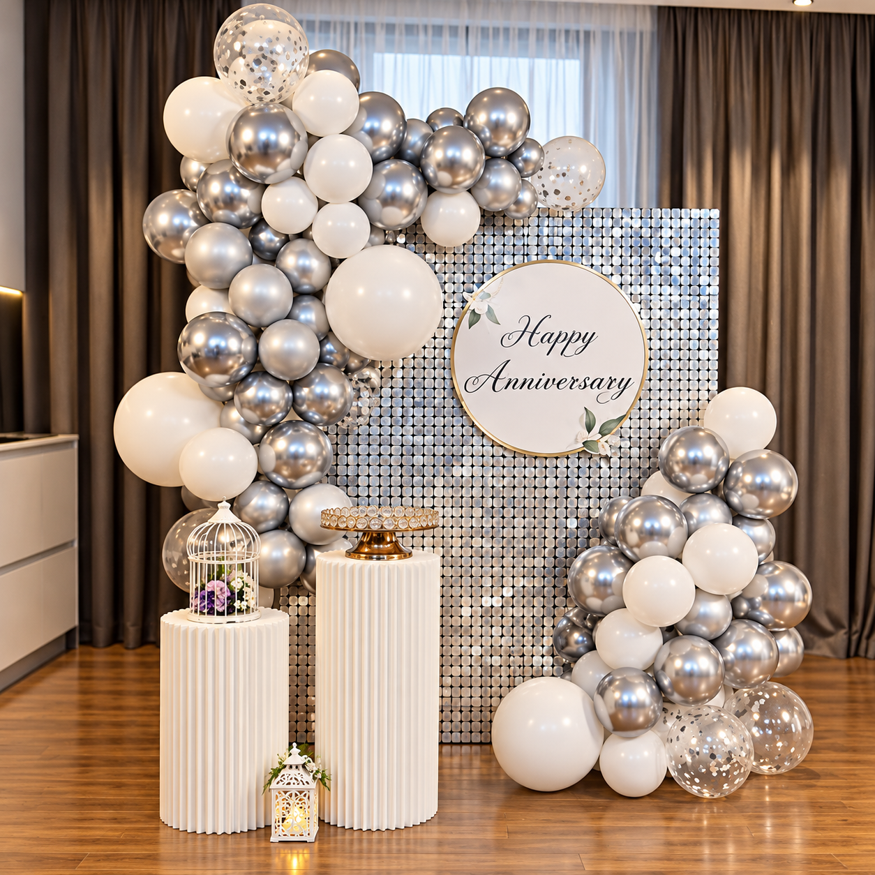 Shimmery Silver Sequin Anniversary Decoration - Hyderabad