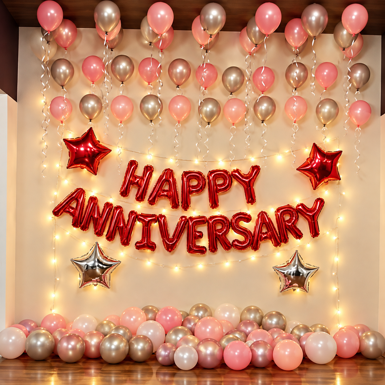 Pink Silver Happy Anniversary Decoration - Hyderabad