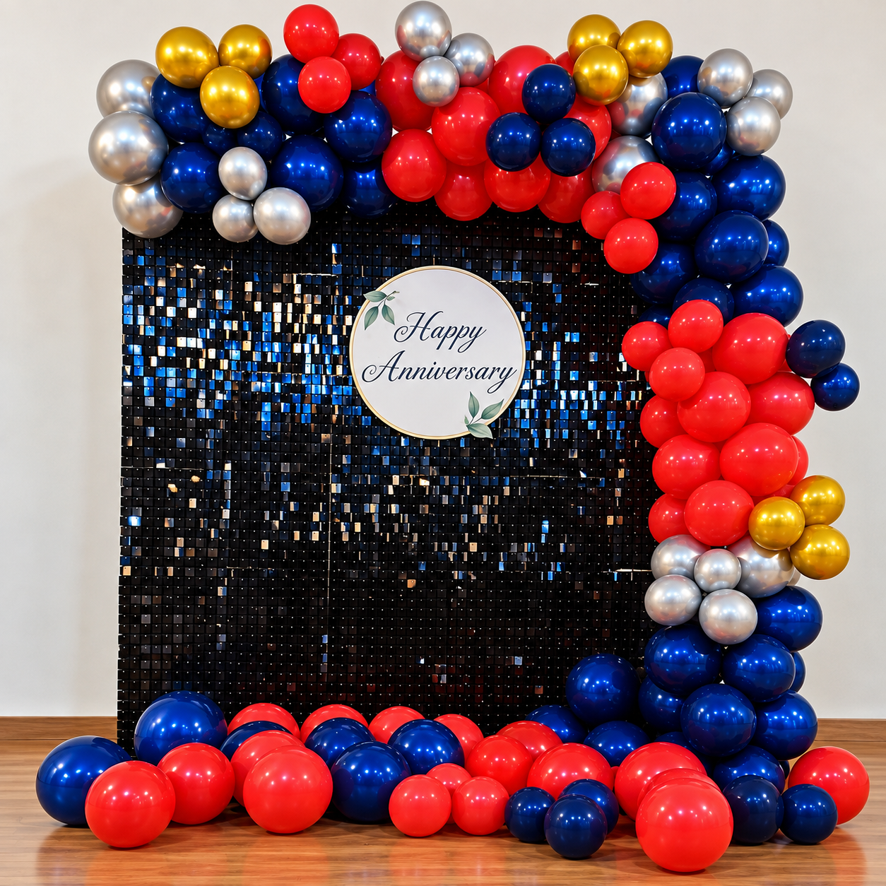 Happy Anniversary Black Sequin Theme Decoration - Hyderabad
