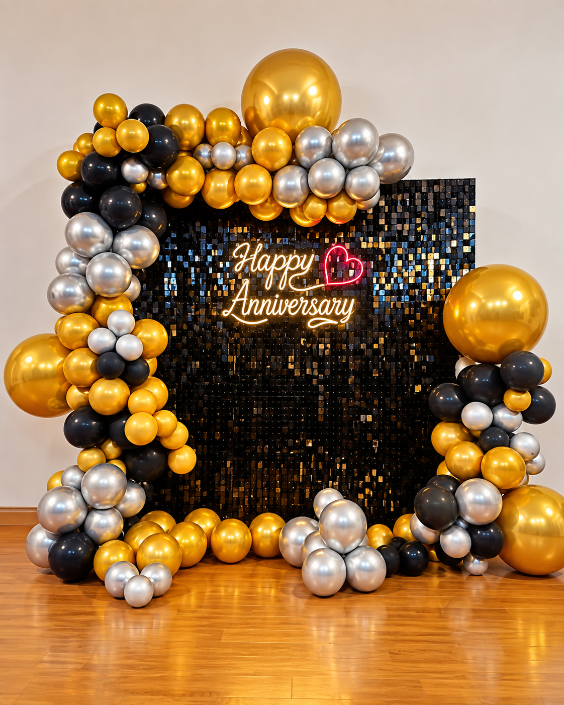 Perfect Black Sequin Anniversary Theme Decoration - Hyderabad