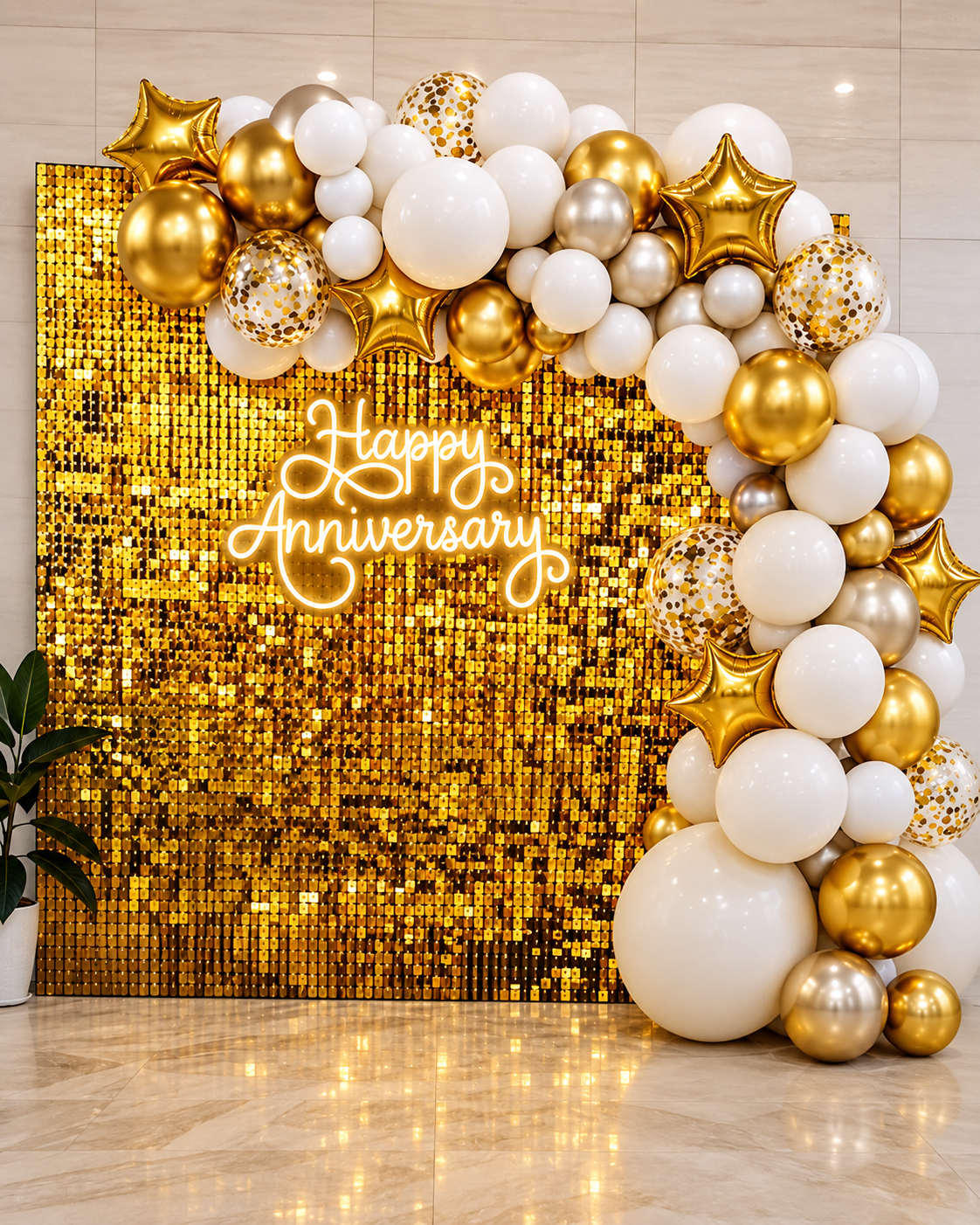 Gold Sequin Surprise Anniversary Decoration - Hyderabad