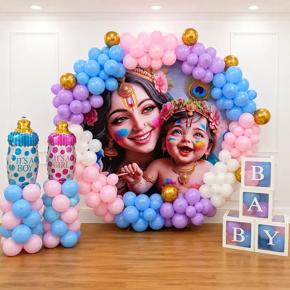 Krishna Theme Baby Shower Decoration with Balloon Arch