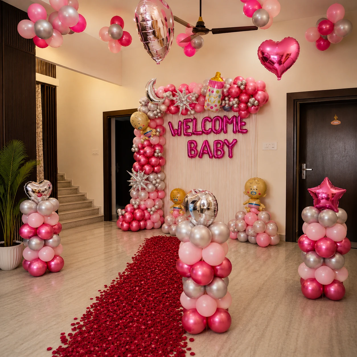 Luxury Pink Welcome Baby Decoration with Balloon Arch