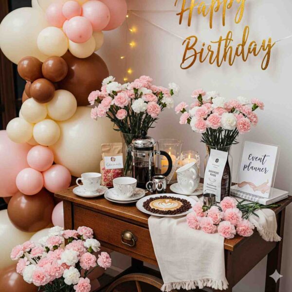 Aesthetic Coffee and Carnation Birthday Decor - Image 8