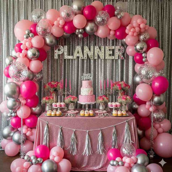Pink and Silver Birthday Decoration - Image 14