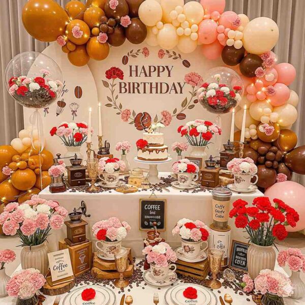 Aesthetic Coffee and Carnation Birthday Decor - Image 10