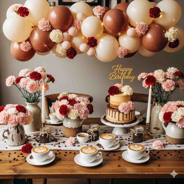 Aesthetic Coffee and Carnation Birthday Decor - Image 12