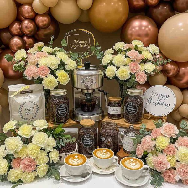 Aesthetic Coffee and Carnation Birthday Decor - Image 13