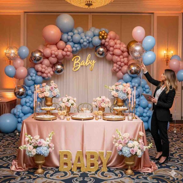Golden-Pink and Blue Baby Shower Decor - Image 10