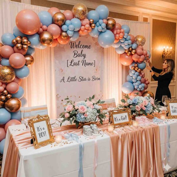 Golden-Pink and Blue Baby Shower Decor - Image 12