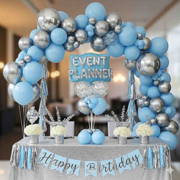 Silver and Sky Blue Birthday Celebration Decor - Image 4