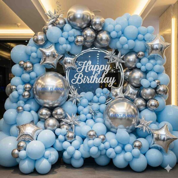 Silver and Sky Blue Birthday Celebration Decor - Image 5