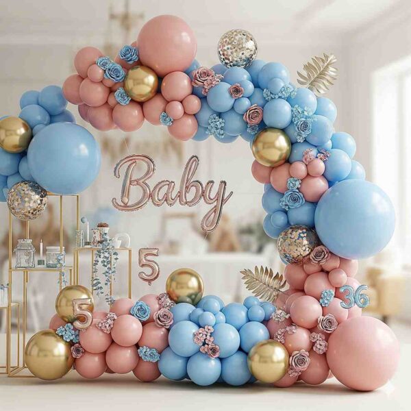Golden-Pink and Blue Baby Shower Decor - Image 11