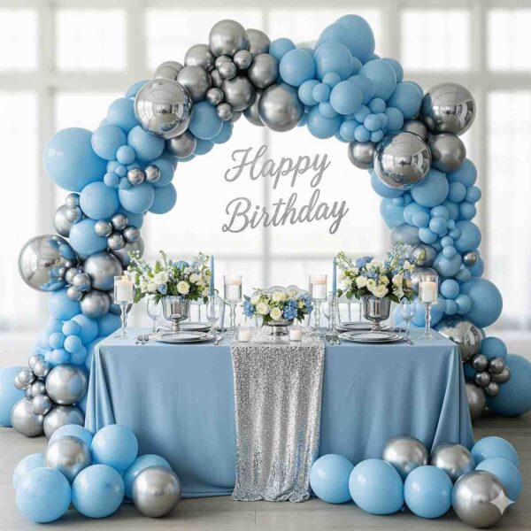 Silver and Sky Blue Birthday Celebration Decor - Image 6