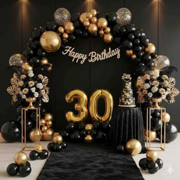 Black and Gold Happy Birthday Decoration - Image 7