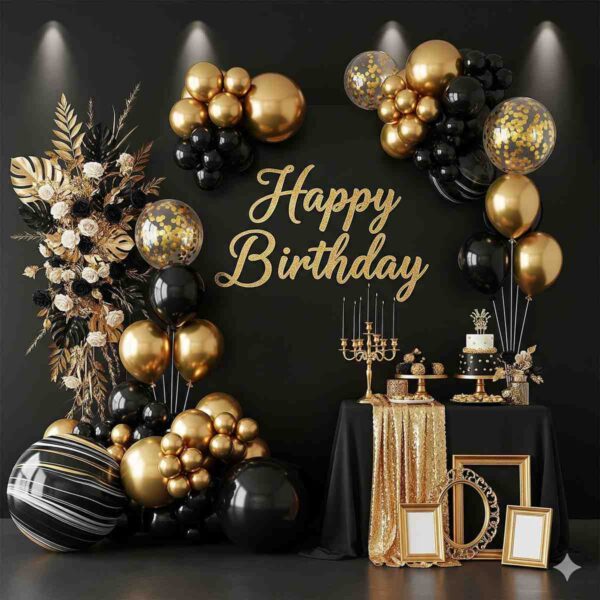 Black and Gold Happy Birthday Decoration - Image 8