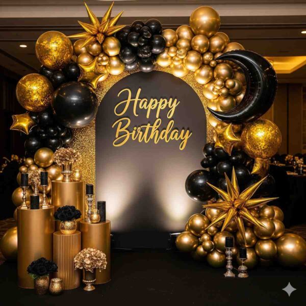 Black and Gold Happy Birthday Decoration - Image 9