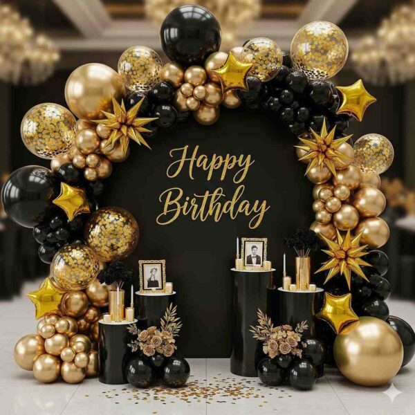 Black and Gold Happy Birthday Decoration - Image 11