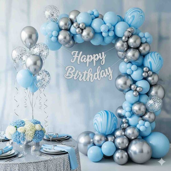 Silver and Sky Blue Birthday Celebration Decor - Image 7