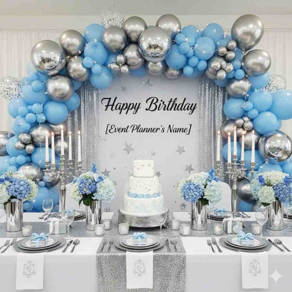 Silver and Sky Blue Birthday Celebration Decor - Image 8
