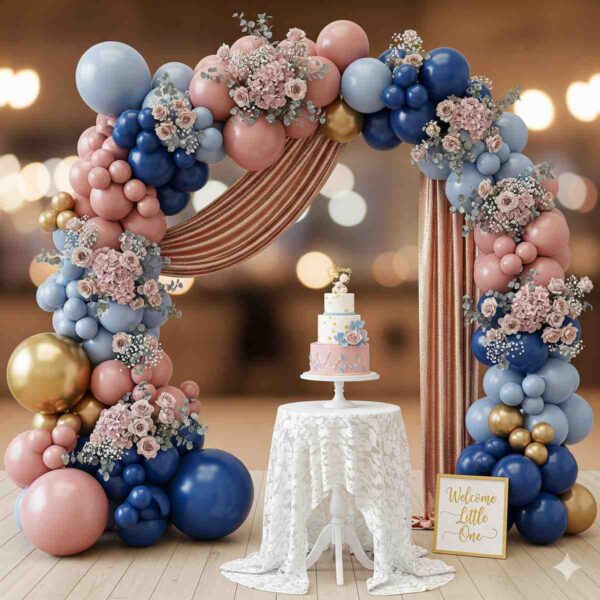 Golden-Pink and Blue Baby Shower Decor - Image 13