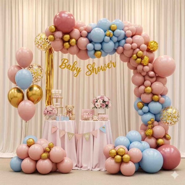 Golden-Pink and Blue Baby Shower Decor - Image 14