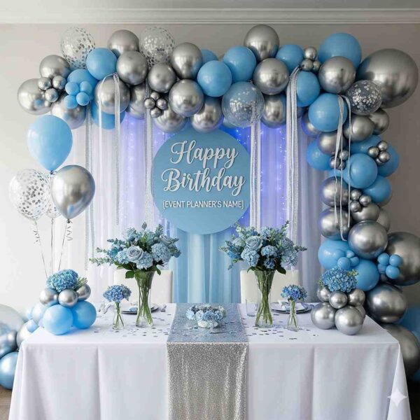 Silver and Sky Blue Birthday Celebration Decor - Image 9
