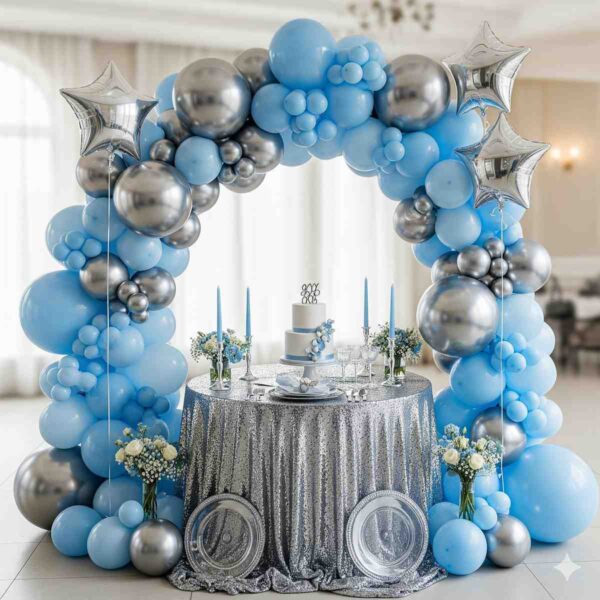 Silver and Sky Blue Birthday Celebration Decor - Image 10