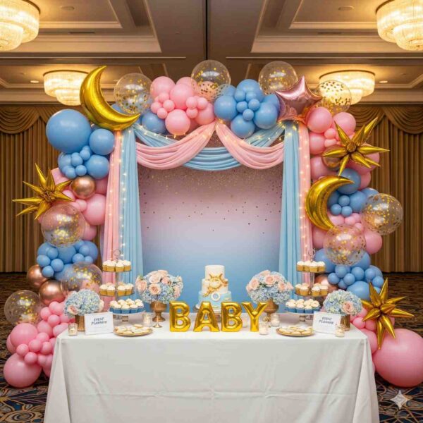 Golden-Pink and Blue Baby Shower Decor - Image 15