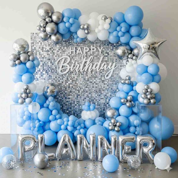 Silver and Sky Blue Birthday Celebration Decor - Image 11