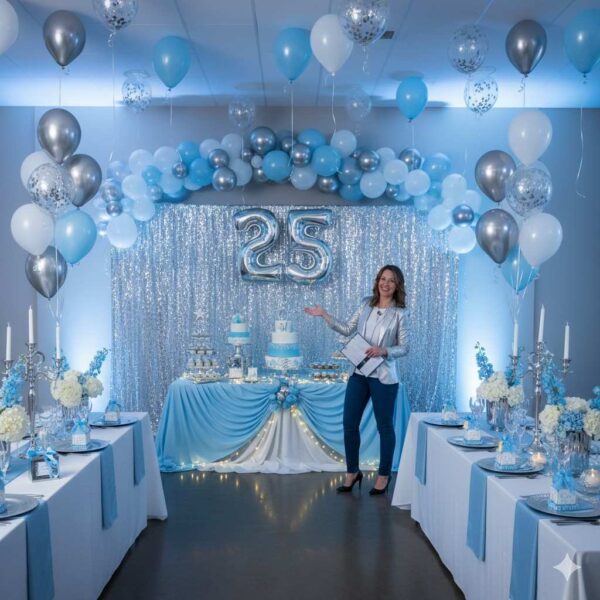 Silver and Sky Blue Birthday Celebration Decor - Image 12