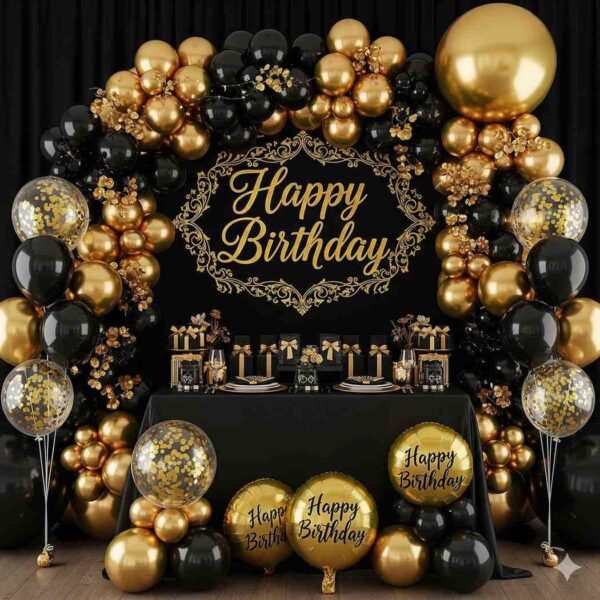 Black and Gold Happy Birthday Decoration - Image 13
