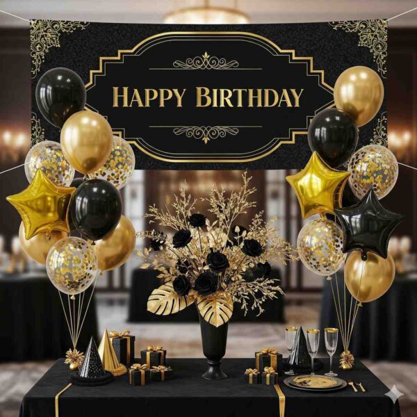 Black and Gold Happy Birthday Decoration - Image 14