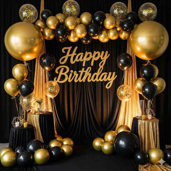 Black and Gold Happy Birthday Decoration - Image 15
