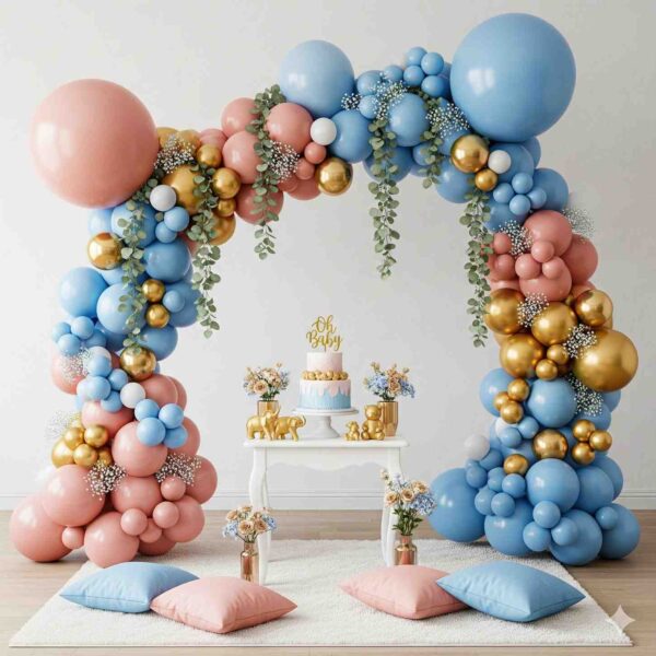 Golden-Pink and Blue Baby Shower Decor - Image 17