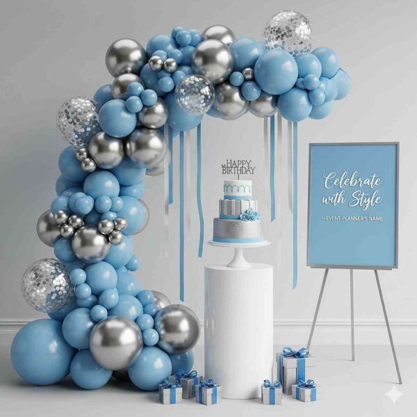 Silver and Sky Blue Birthday Celebration Decor - Image 13