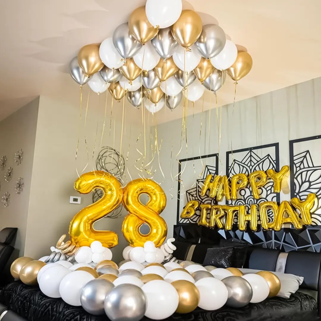 Gold and Silver Birthday Room Decor