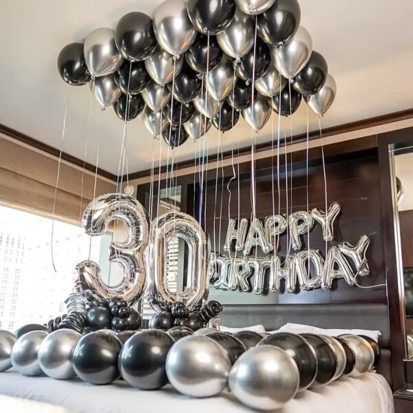 Silver and Black Theme Birthday Room Decor