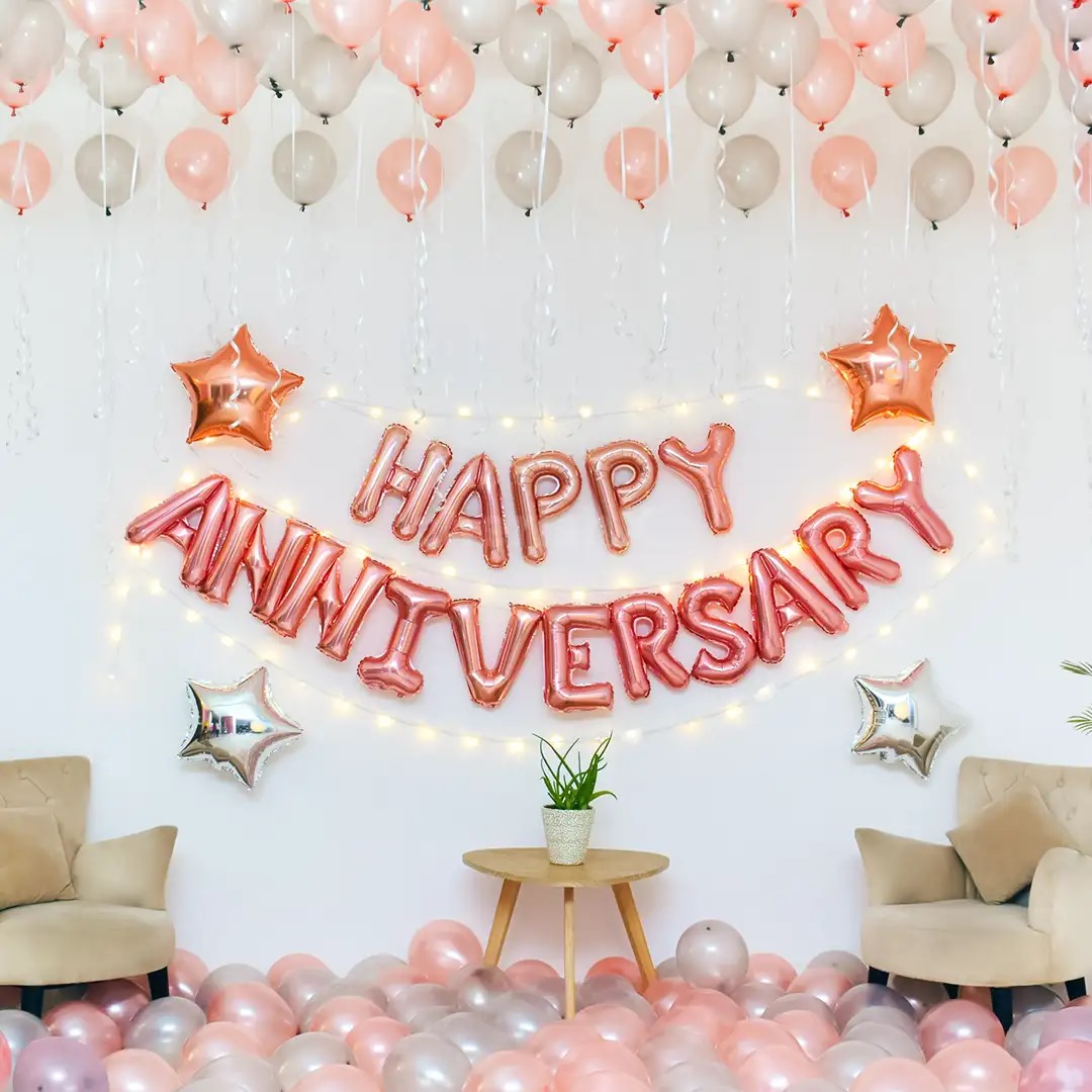 Happy Anniversary Rose Gold Surprise Decor