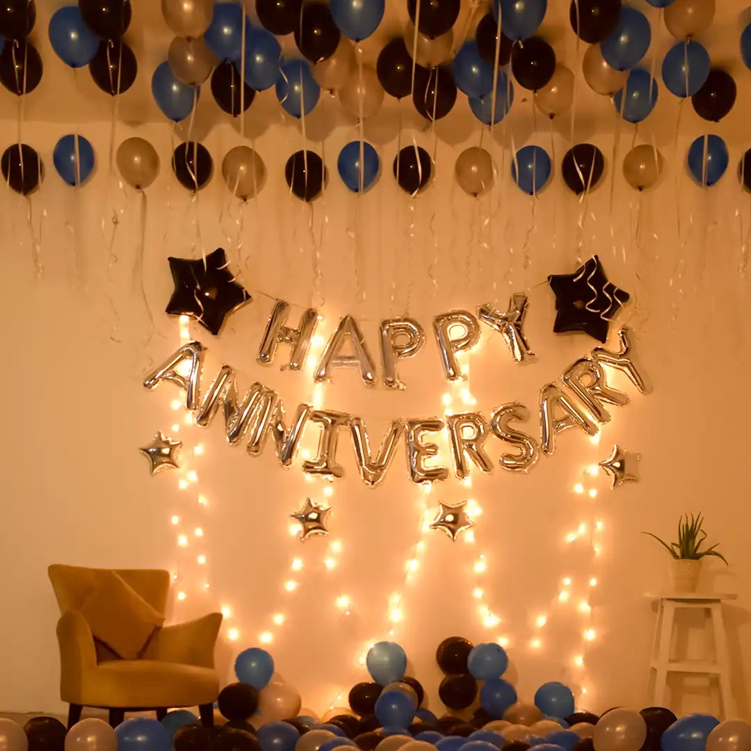 Blue And Silver Themed Anniversary Decor